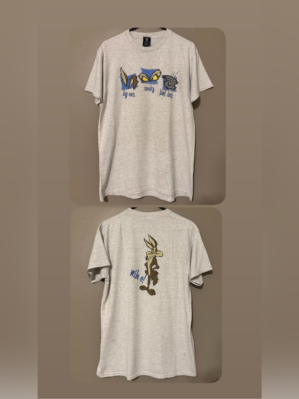 Vintage 1997 Warner Bros Wile E Coyote Double Sided Graphic T-Shirt Mens Large